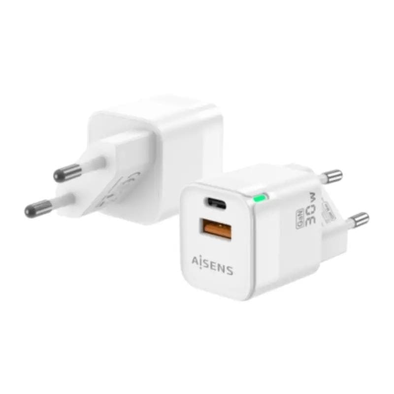 Aisens Cargador GaN 30 W USB-C PD3.0 QC4.0 USB-A